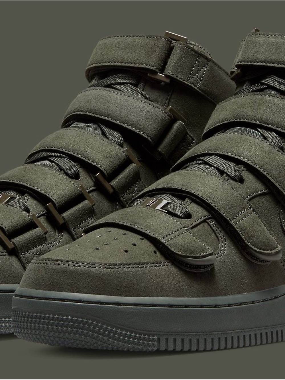 Men's Olive Suede High-Top Sneakers with Strap Closures